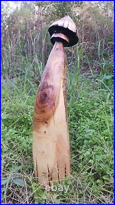 Chainsaw Carving Mushroom 18 Tall Garden Art Handmade Wood Mushrooms Red Bud