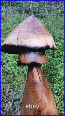 Chainsaw Carving Mushroom 18 Tall Garden Art Handmade Wood Mushrooms Red Bud