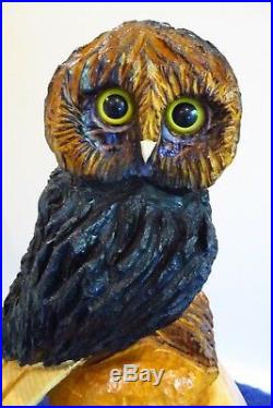 Chainsaw Carving Owl Art Woodcarving Sculpture Rustic Log Furniture Home Decor