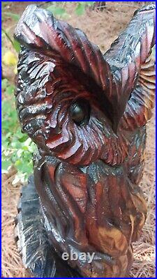 Chainsaw Carving Owl In A Log Wood Carving Sculptures Cedar Horned Owl 2ft Tall