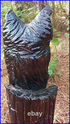 Chainsaw Carving Owl In A Log Wood Carving Sculptures Cedar Horned Owl 2ft Tall