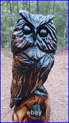 Chainsaw Carving Owl On Standing Stone Wood Carving Handmade 24 Rustic Art