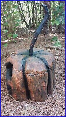 Chainsaw Carving Pumkin Jack O Lantern Hollow Wood Carving Halloween 21x13