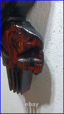 Chainsaw Carving Punisher Skull Horned Owl Wood Carving Fantasy Wood Sculpture