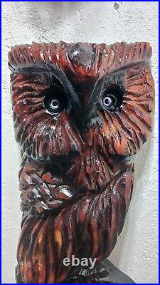 Chainsaw Carving Punisher Skull Horned Owl Wood Carving Fantasy Wood Sculpture