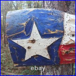 Chainsaw Carving Texas Flag Battle Flag Patriotic Rustic Art Oak Guns Bullets