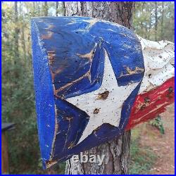 Chainsaw Carving Texas Flag Battle Flag Patriotic Rustic Art Oak Guns Bullets