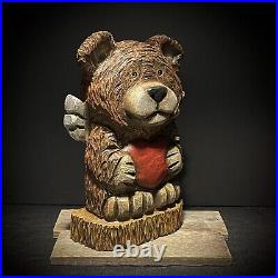 Chainsaw Carving Wood Art Valentines Day Gift Heart Bear