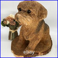 Chainsaw Wood Carved Dog Signed Folk Art Rustic Cabin Farm Doorstop