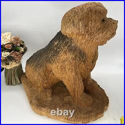 Chainsaw Wood Carved Dog Signed Folk Art Rustic Cabin Farm Doorstop