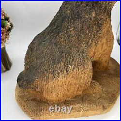 Chainsaw Wood Carved Dog Signed Folk Art Rustic Cabin Farm Doorstop