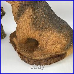 Chainsaw Wood Carved Dog Signed Folk Art Rustic Cabin Farm Doorstop