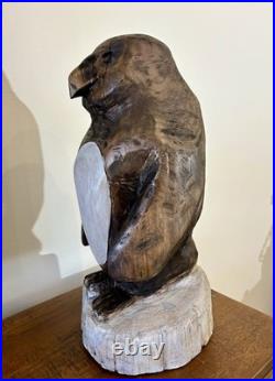 Chainsaw carved Wooden Penguin Figurine Sculpture on Base, Bird Animal Class Chainsaw carved Wooden Penguin Figurine Sculpture on Base, Bird Animal Class
