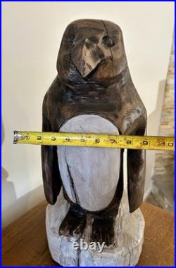 Chainsaw carved Wooden Penguin Figurine Sculpture on Base, Bird Animal Class