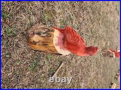 Chainsaw carved eastern cedar Cardinal birds