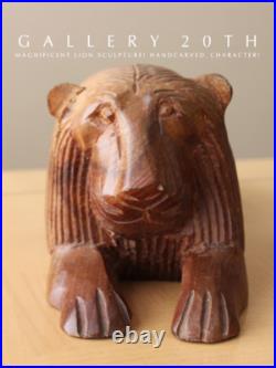 Charm! Vtg Lion Sculpture! Handcarved Modern Art! Ooak Wood MID Century 60's Cat