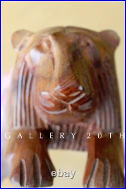 Charm! Vtg Lion Sculpture! Handcarved Modern Art! Ooak Wood MID Century 60's Cat