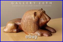 Charmer! Vtg Lion Sculpture! Handcarved Modern Art Ooak Wood MID Century 60s Cat