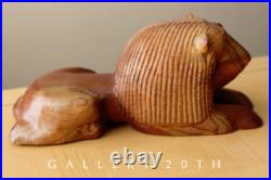 Charmer! Vtg Lion Sculpture! Handcarved Modern Art Ooak Wood MID Century 60s Cat