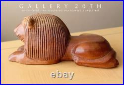 Charmer! Vtg Lion Sculpture! Handcarved Modern Art Ooak Wood MID Century 60s Cat