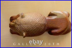 Charmer! Vtg Lion Sculpture! Handcarved Modern Art Ooak Wood MID Century 60s Cat
