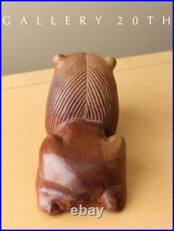 Charmer! Vtg Lion Sculpture! Handcarved Modern Art Ooak Wood MID Century 60s Cat