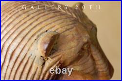 Charmer! Vtg Lion Sculpture! Handcarved Modern Art Ooak Wood MID Century 60s Cat