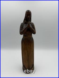 Chars1934 Hand Carved Wood Statue Woman in Prayer Signed Gaudreau Folk Art 12'