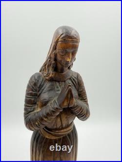 Chars1934 Hand Carved Wood Statue Woman in Prayer Signed Gaudreau Folk Art 12'
