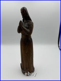 Chars1934 Hand Carved Wood Statue Woman in Prayer Signed Gaudreau Folk Art 12'