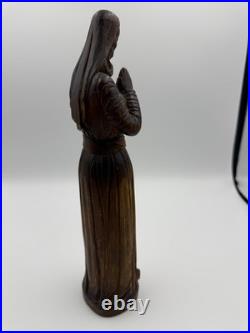 Chars1934 Hand Carved Wood Statue Woman in Prayer Signed Gaudreau Folk Art 12'