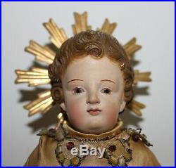 Child Infant Jesús religious sculpture wood carved and polychromed 19th C