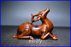 Chinese Antique Boxwood Wood Carving Exquisite Deer Statue Collection Nice Art