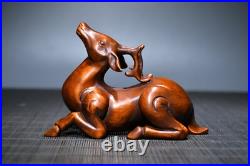Chinese Antique Boxwood Wood Carving Exquisite Deer Statue Collection Nice Art