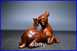 Chinese Antique Boxwood Wood Carving Exquisite Deer Statue Collection Nice Art