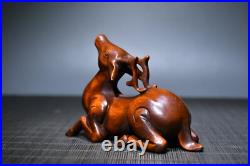 Chinese Antique Boxwood Wood Carving Exquisite Deer Statue Collection Nice Art