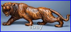 Chinese Antique Boxwood Wood Carving Exquisite Tiger Statue Wooden Sculpture Art