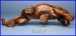 Chinese Antique Boxwood Wood Carving Exquisite Tiger Statue Wooden Sculpture Art