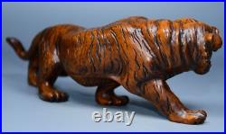Chinese Antique Boxwood Wood Carving Exquisite Tiger Statue Wooden Sculpture Art