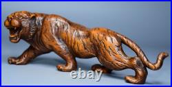 Chinese Antique Boxwood Wood Carving Exquisite Tiger Statue Wooden Sculpture Art