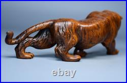 Chinese Antique Boxwood Wood Carving Exquisite Tiger Statue Wooden Sculpture Art