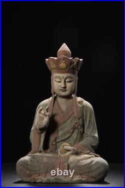 Chinese Antique Old Wood Carving Kwan-yin Statue Painted Sculpture Buddha Statue Chinese Antique Old Wood Carving Kwan-yin Statue Painted Sculpture Buddha Statue