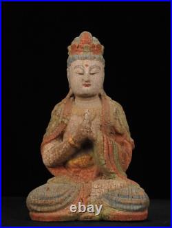Chinese Antique Old Wood Carving Kwan-yin Statue Painted Sculpture Buddha Statue Chinese Antique Old Wood Carving Kwan-yin Statue Painted Sculpture Buddha Statue