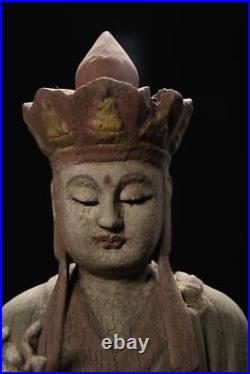 Chinese Antique Old Wood Carving Kwan-yin Statue Painted Sculpture Buddha Statue Chinese Antique Old Wood Carving Kwan-yin Statue Painted Sculpture Buddha Statue