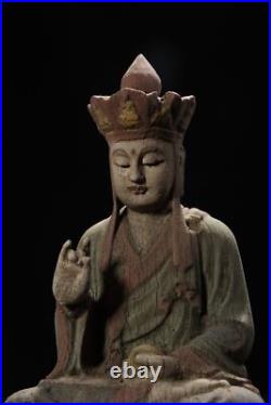 Chinese Antique Old Wood Carving Kwan-yin Statue Painted Sculpture Buddha Statue Chinese Antique Old Wood Carving Kwan-yin Statue Painted Sculpture Buddha Statue