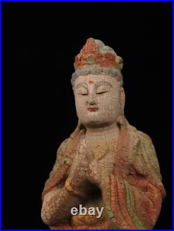 Chinese Antique Old Wood Carving Kwan-yin Statue Painted Sculpture Buddha Statue Chinese Antique Old Wood Carving Kwan-yin Statue Painted Sculpture Buddha Statue