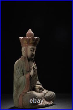 Chinese Antique Old Wood Carving Kwan-yin Statue Painted Sculpture Buddha Statue Chinese Antique Old Wood Carving Kwan-yin Statue Painted Sculpture Buddha Statue