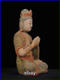 Chinese Antique Old Wood Carving Kwan-yin Statue Painted Sculpture Buddha Statue Chinese Antique Old Wood Carving Kwan-yin Statue Painted Sculpture Buddha Statue