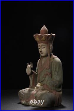 Chinese Antique Old Wood Carving Kwan-yin Statue Painted Sculpture Buddha Statue Chinese Antique Old Wood Carving Kwan-yin Statue Painted Sculpture Buddha Statue