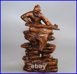 Chinese Antiques Boxwood Wood Carving Figure Statue Wooden Sculpture Decor Art